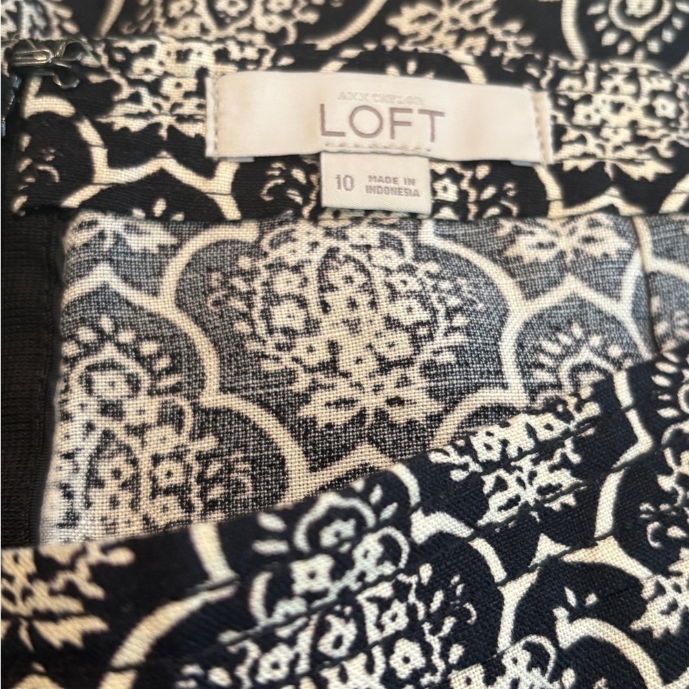 NWOT Loft Black & Cream Boho Style Mini Career Skirt Size 10 - Picture 5 of 7